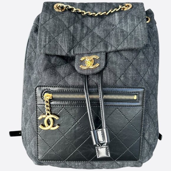 CHANEL Other - Chanel Dark Grey Denim Quilted Flap Backpack